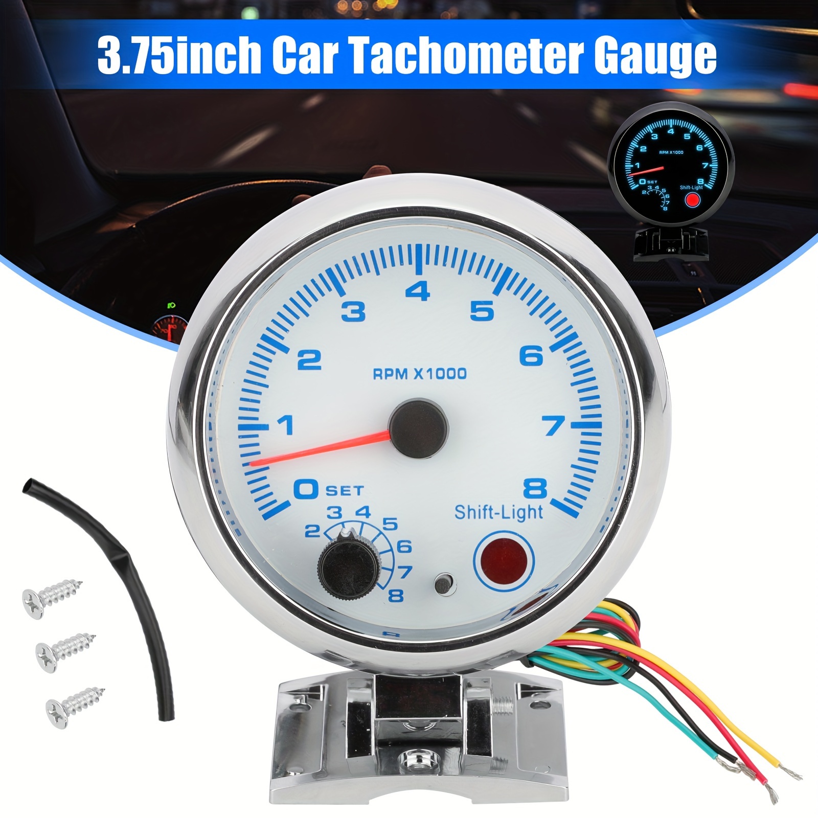 

Car Tachometer Gauge, Blue Led Background Lights 3.75in 0-8000 Rpm, For 4/6/8 Cylinder 12v -powered Vehicles