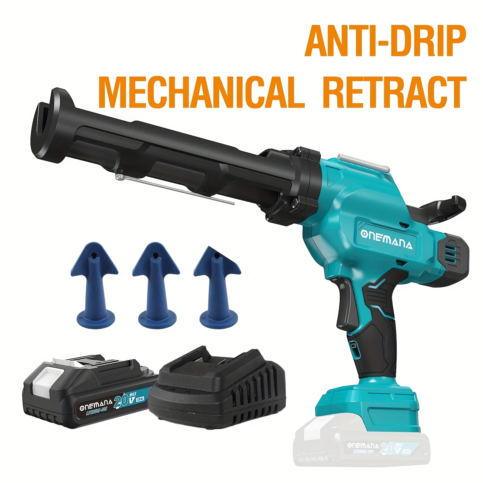 Image of 20v Caulking Gun Anti-drip Caulk Gun With 10oz/300ml Led Light Caulking Gun Tool 6 Adjustable Caulking Tool For Filling (includes Battery Pack And Charger)