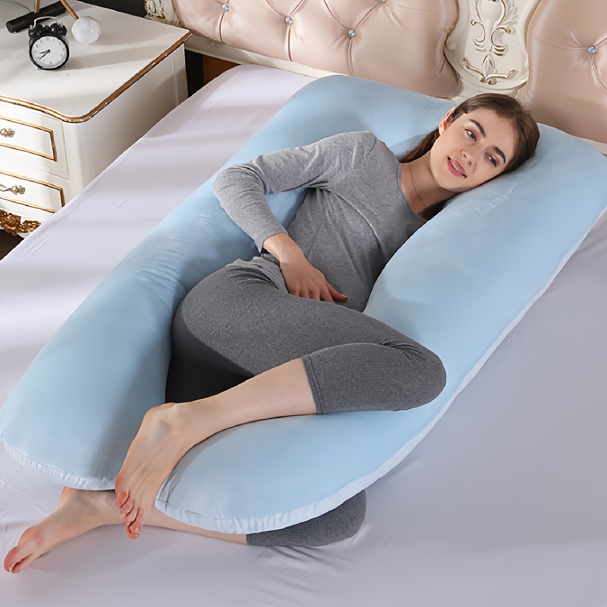 Pregnancy Pillow with Removable Crystal Velvet G-Shaped Lumbar Support for Side Sleeping
