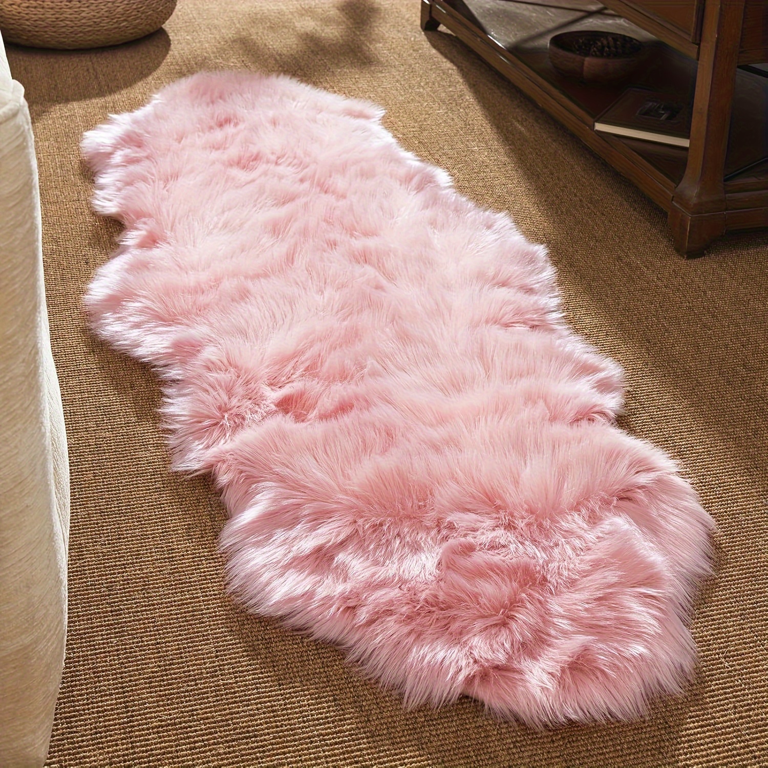 Image of Soft And Comfortable Faux Rug, Fluffy Area Rug, Rectangular Rug, Pink Rug, Washable Rug, Home Decor Rug Mat, Suitable For Bedroom, Living Room, Sofa, And Seat Cushions