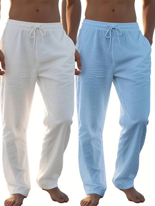 2pcs mens loose long pants with elastic waistband casual large pocket pants easy solid style fashionable soft and comfortable essential clothing