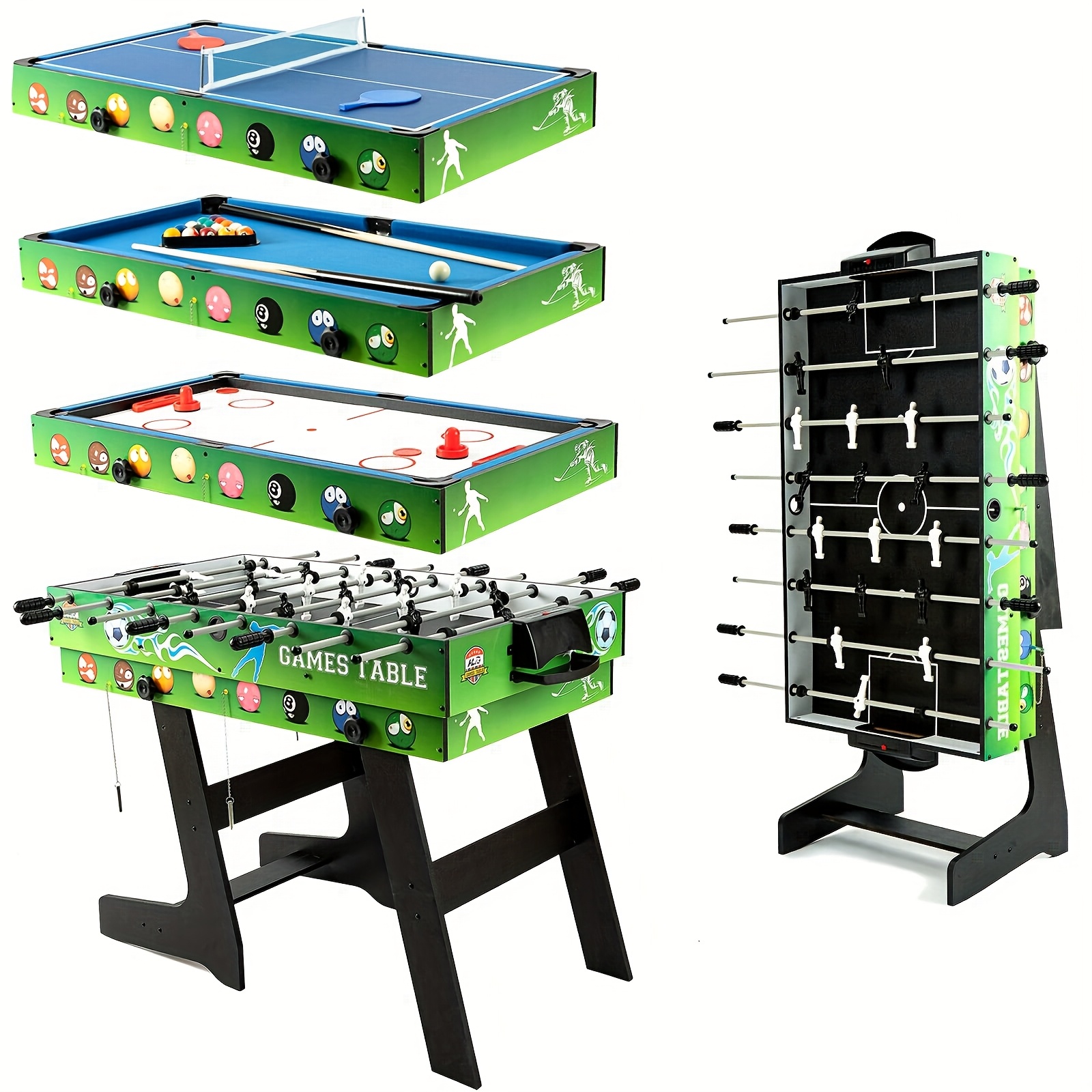 E-shop HLC 4-in-1 Multifunktionales Spielset Billard, Air Hockey, Tischtennis und Curling sind speziell für Familien-Spielzimmer entwickelt, um den