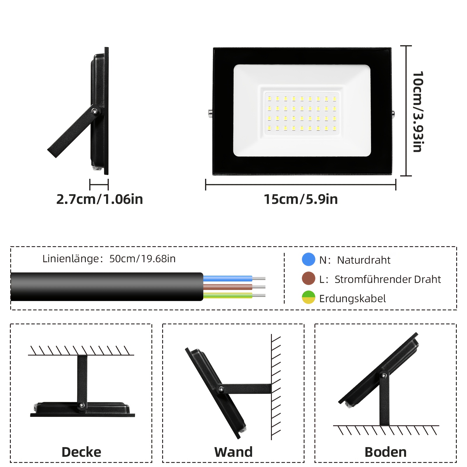 2 Pack Led Flood Light, 30w Outdoor Floodlight, 220-240v 3000k Led Projector Spot Light, No Battery, Hardwired, For Garden, Garage, Exterior