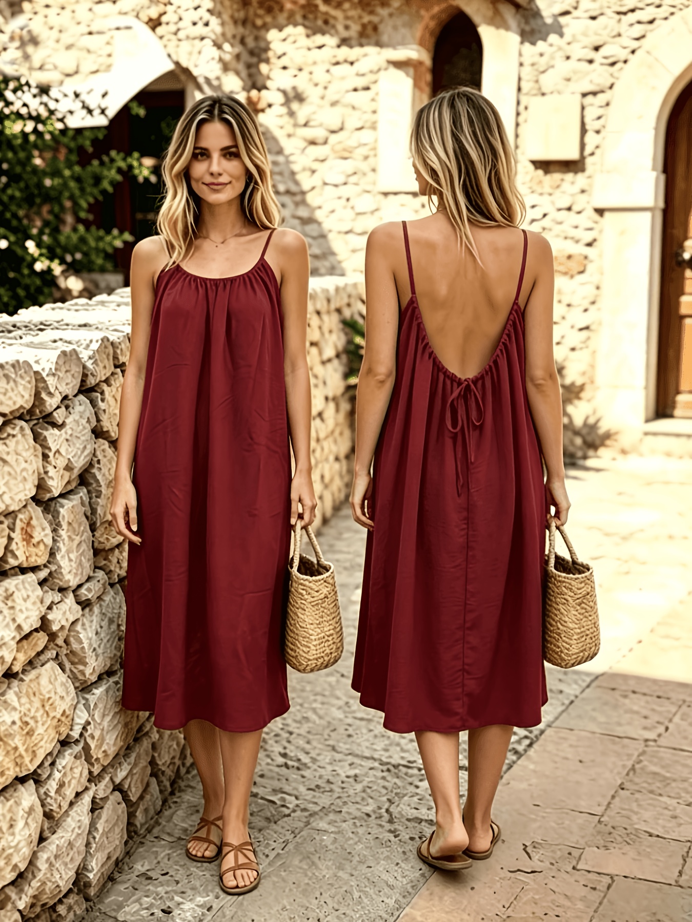 new womens suspender backless loose   dress comfortable suspender dress