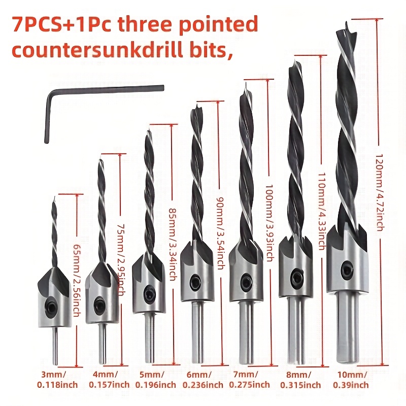 5pcs/8pcs Of Steel Countersunk Drill Suit-precision Woodworking, Smooth Hole Edges, 3-10mm Size, Very Suitable For Wood Surface Chamfering And Reaming, Woodworking Tools