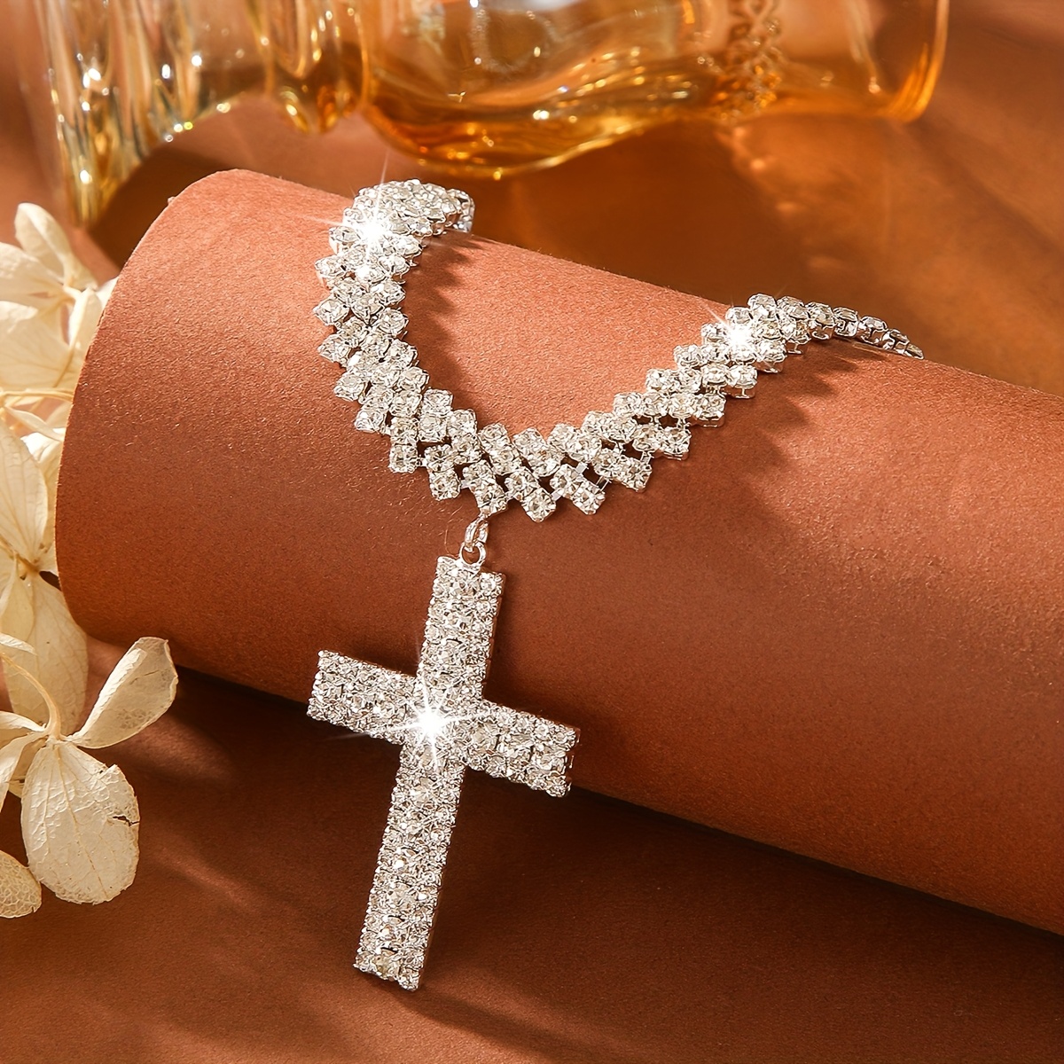Necklace Features 4 Perfectly Set Rhinestones Cross Pendants