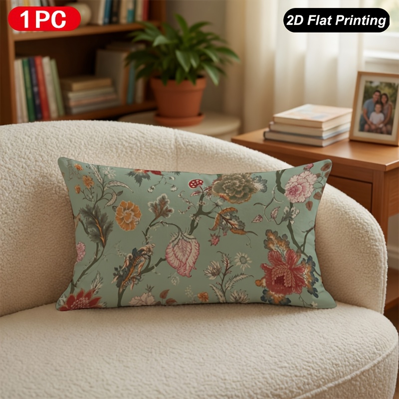 TEMU 1 de cojín lumbar 2D para impresión, diseño floral vintage, para interior y exterior, decoración de interiores de granja, dormitorio, , sofá,
