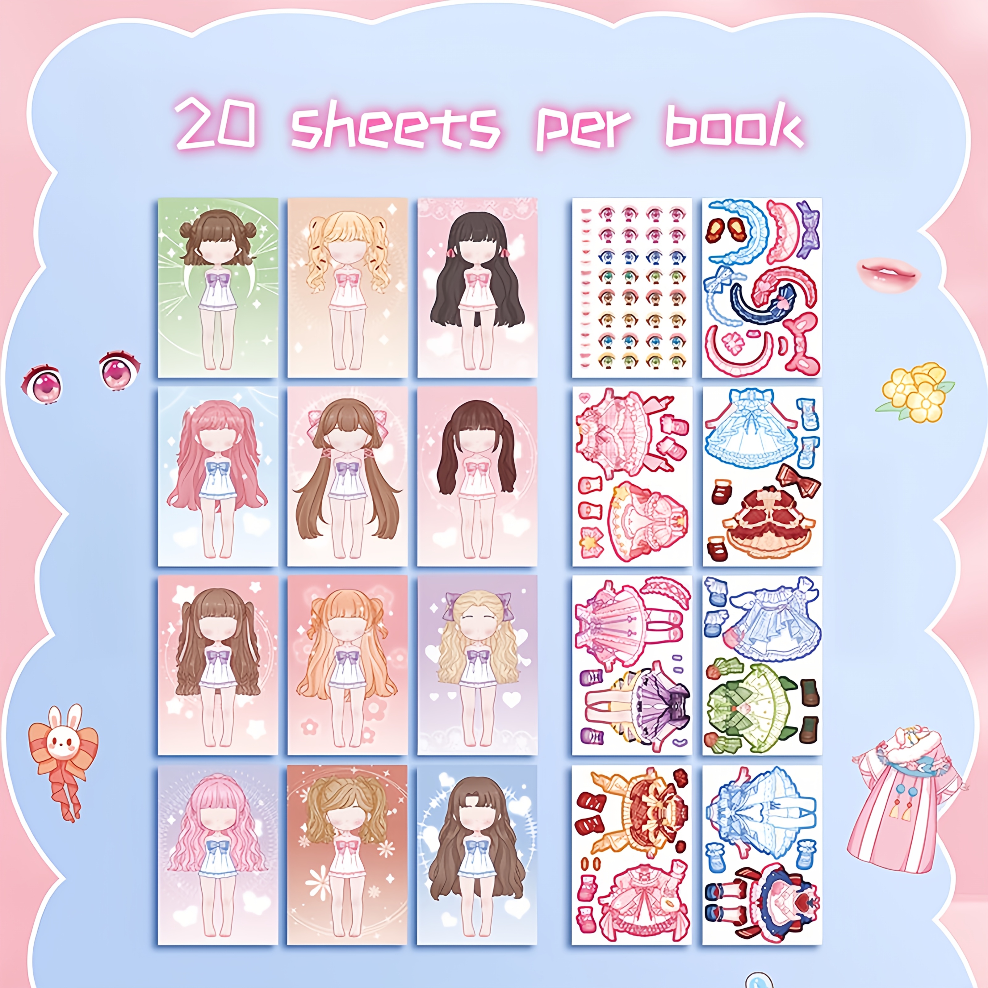 Princess   Makeup Book for Girls: Cute Cartoon Stickers & DIY DIY Crafts, Full-Body Makeup Decoration with Pink Hair, Red Dress, and Starry Night Design, Makeup Accessories, Imaginative Play, Magical Theme, Paper Material, Creative Playtime