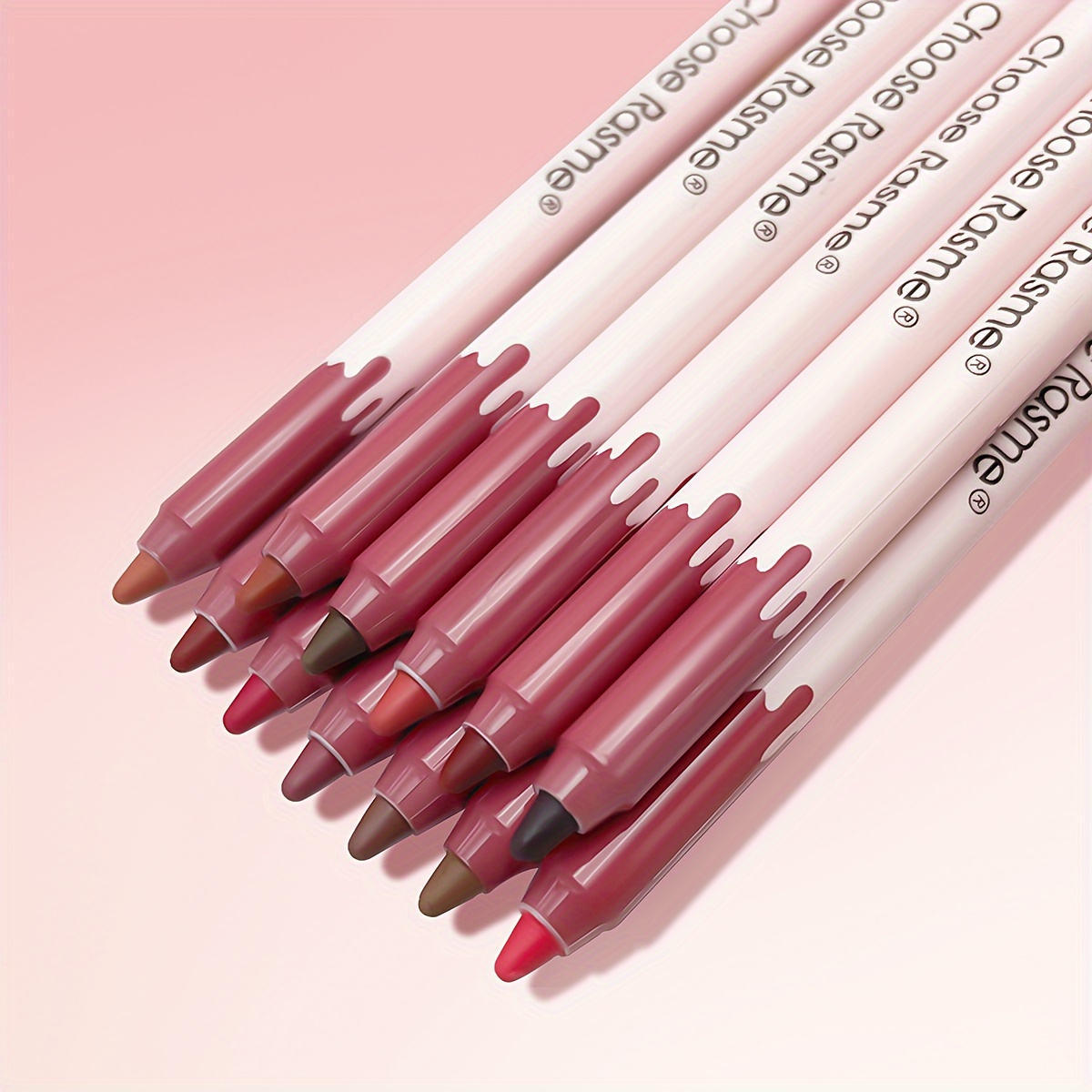 

radiant Pink" 12-piece Lip Liner Set - Creamy Pink & Red Shades, Natural Look, All Skin Types Compatible