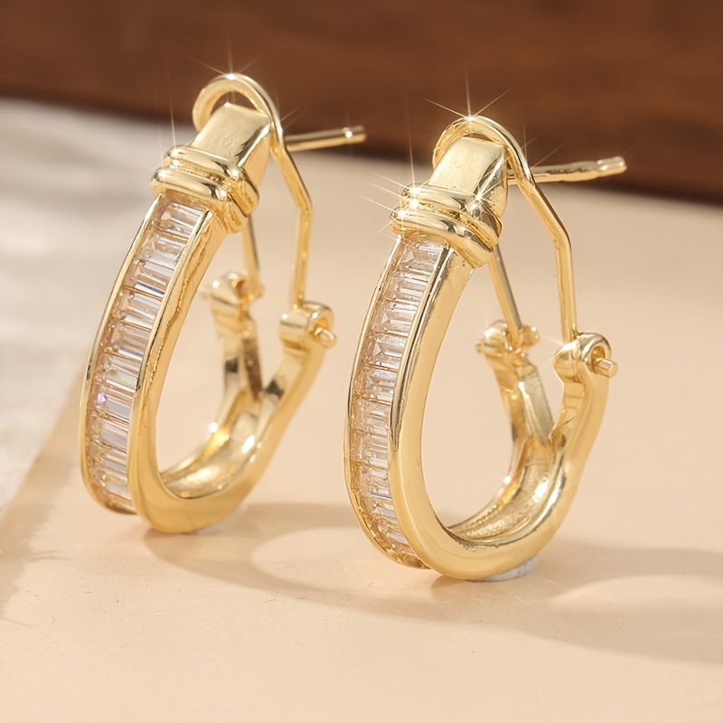 TEMU 1 Pair Of Fashionable Women's Hoop Earrings, With Synthetic Zirconia, Classic And Versatile, Elegant Jewelry Additions For Holiday Banquets,