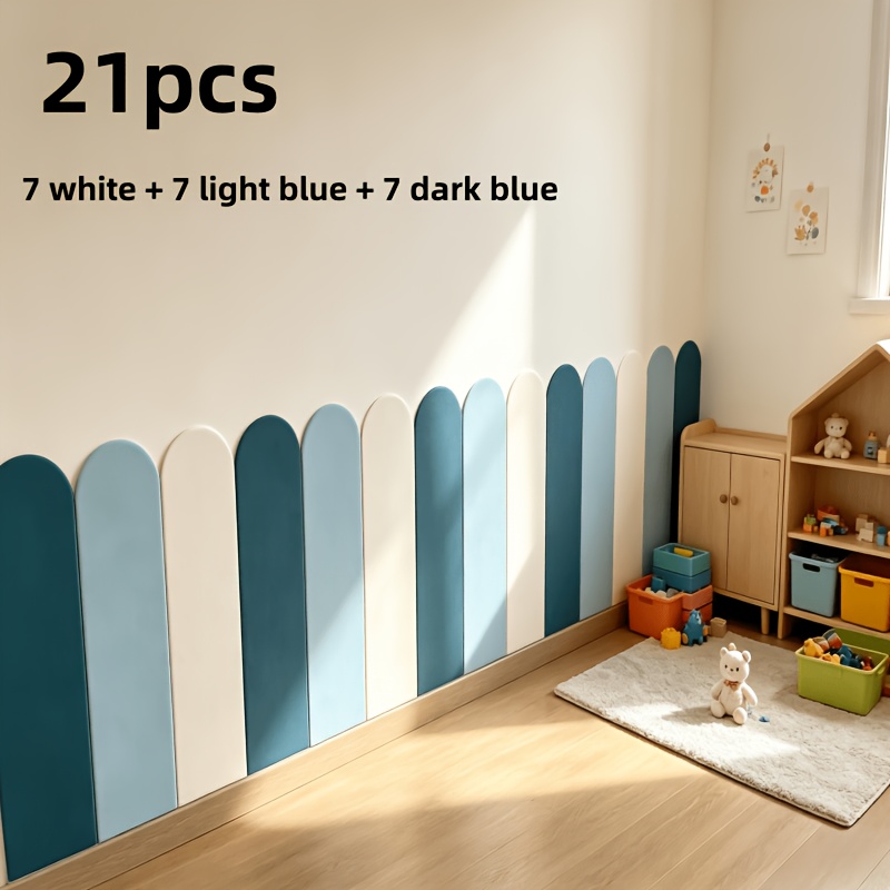 TEMU 3d Foam Wall Panels, 3-color 21pcs Set, Multiple Colors Available, Self-adhesive Soft Wallpaper, Reusable Anti-collision Wall Protection Film –