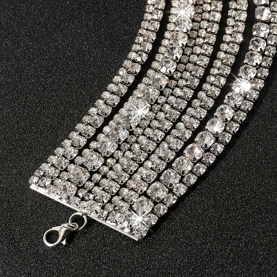 Layer Rhinestone Choker Necklace with Copper Base