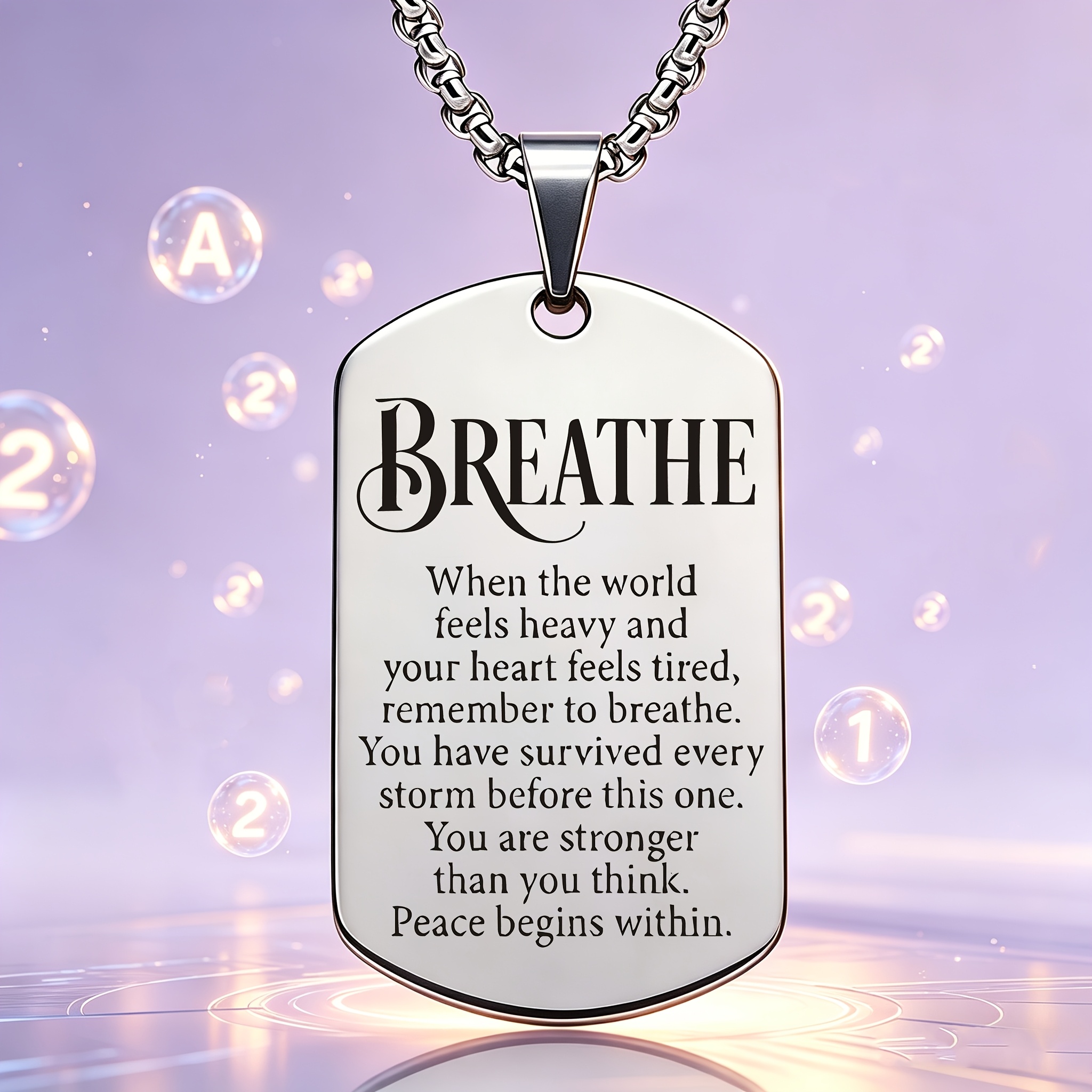 TEMU "breathe" Mindfulness Decompression Theme Stainless Steel Pendant Necklace Is A Gentle Accessory Conveying Emotional And Self-care. Suitable For
