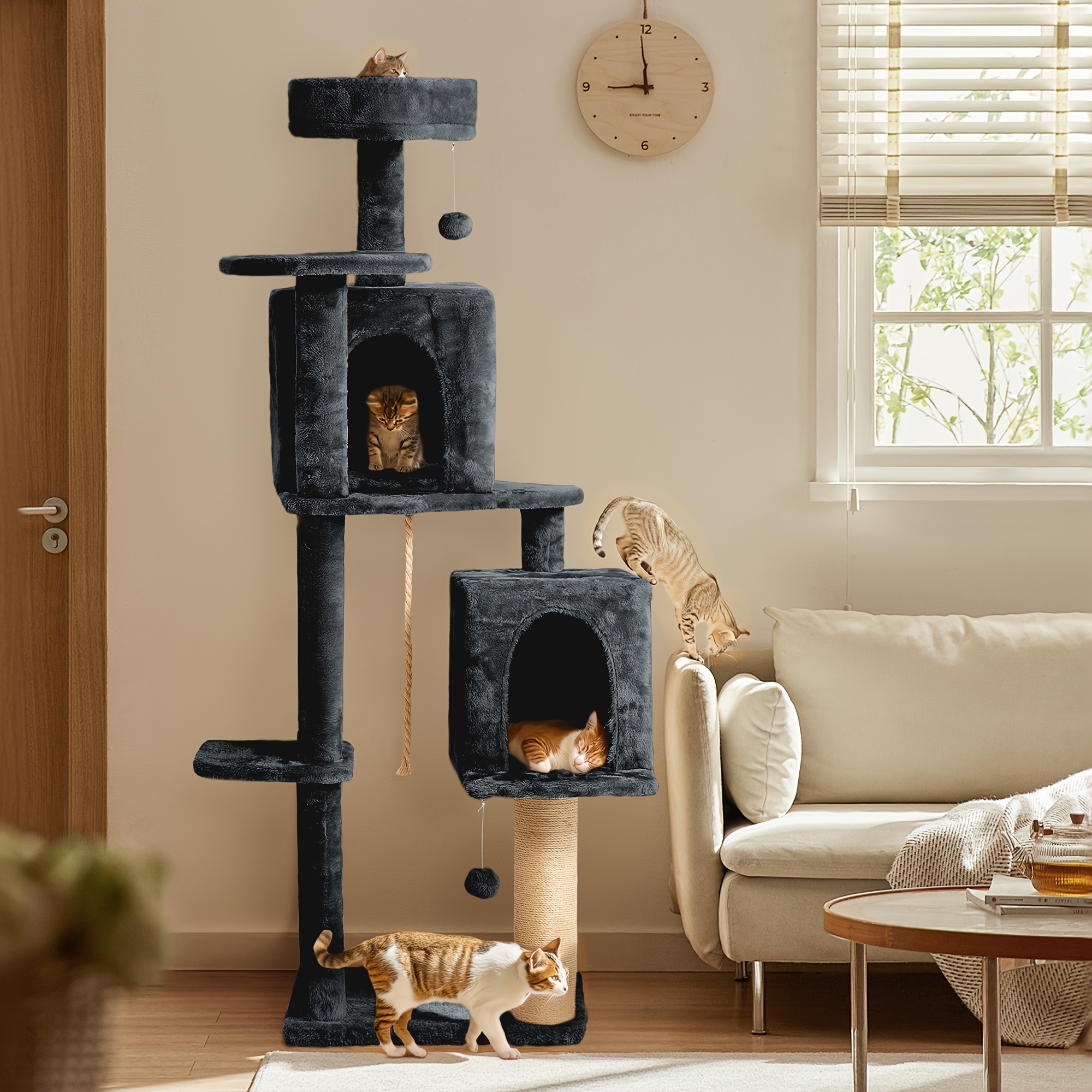 

Tscomon Vc01 Large Cat Tree For Indoor Cats - Multi-level Condo With Cozy Rest Areas & Sisal Scratching Posts, Includes Hanging Ball Toy - Dark Grey, Ideal For Play & Relaxation, Cat Furniture