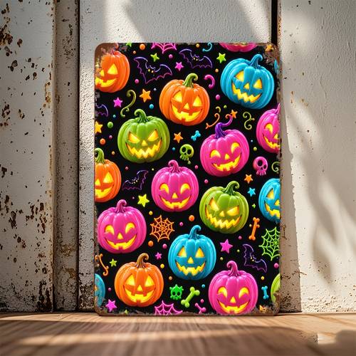 Artikelbild . Halloween Kürbis Schild mit Muster, offizielle lizenzierte Deko-Geschenk Wanddekoration, , Hofwanddekoration, 20.32X30.48 cm, für Bars, Heimrestaurants, , Familiengeschenk, Muttertag, Party- und Versammlungsgeschenk für wohnung