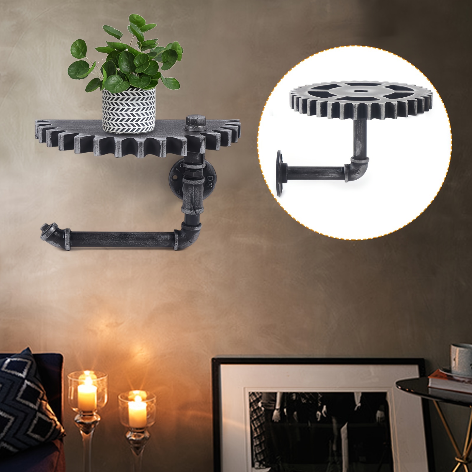 Image of Vintage Industrial Style Wall Shelf Toilet Paper Holder Paper Roll Holder For Bathroom Paper Towel Holder Wall Mounted Wooden