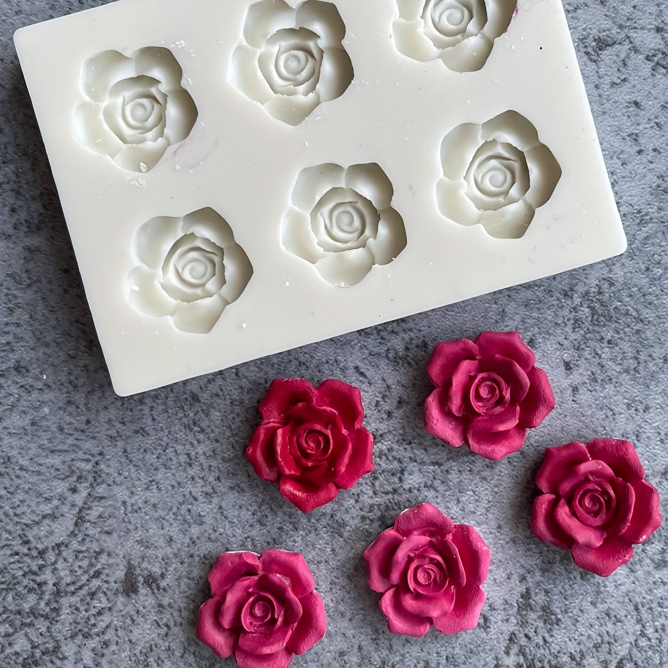 

Rose-shaped Silicone Mold For Scented Candles And Handmade Soaps, 6-cavity Craft Tool, Light Grey