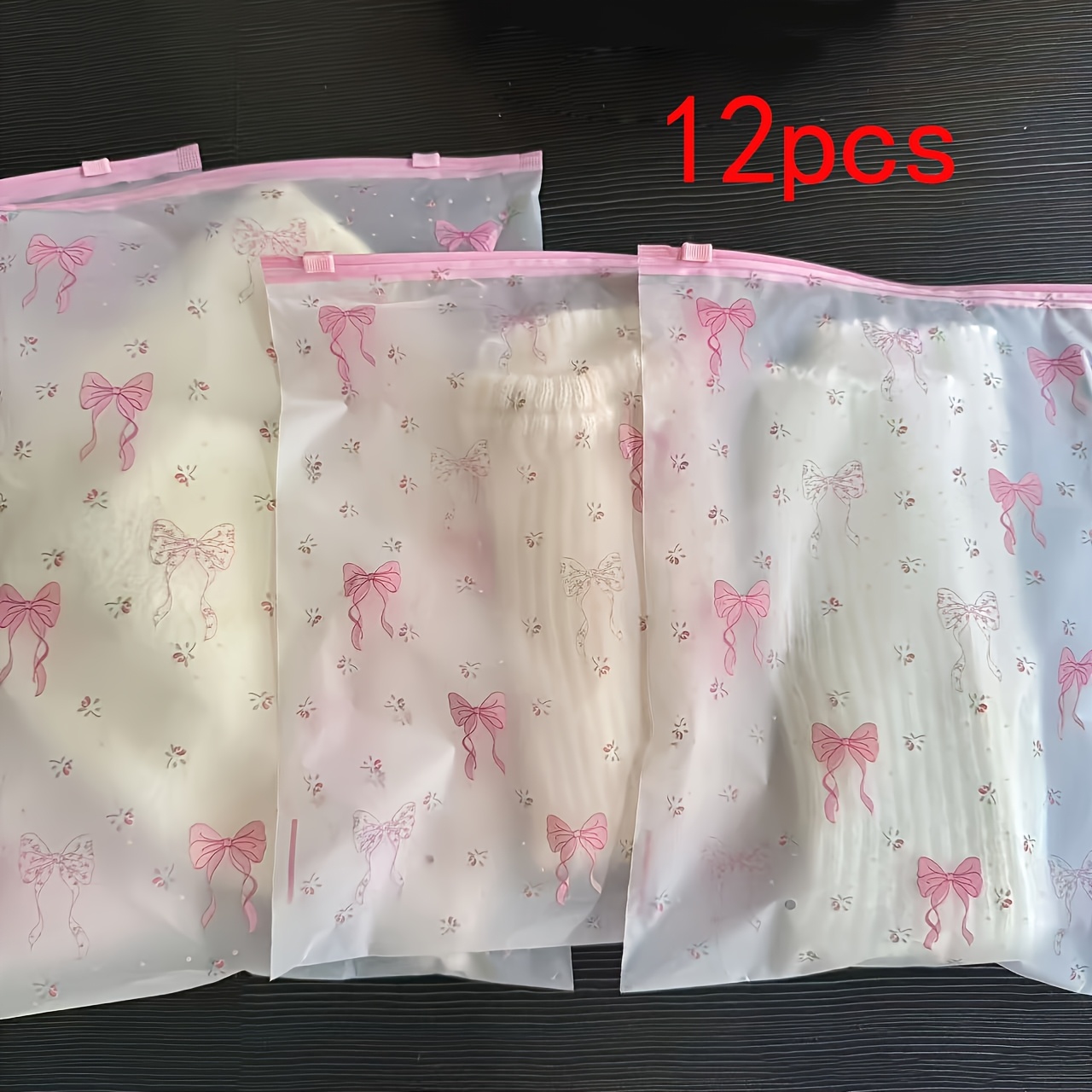 TEMU 12pcs Clear Peva Zipper Storage Bags With Bow | High-quality Luggage Finishing Bags For Clothing, Underwear, Toiletries And Travel, Heavy-duty