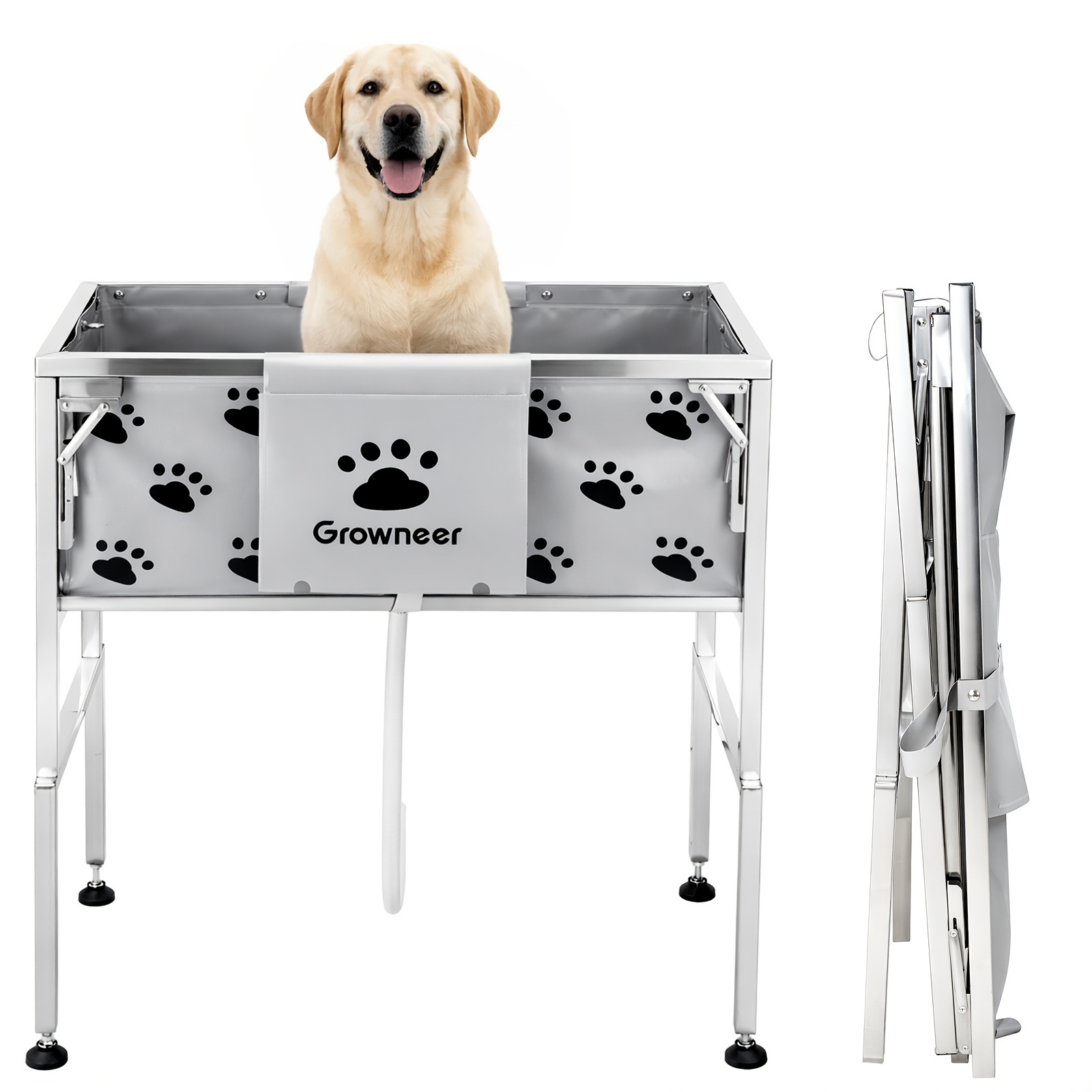 Image of Foldable Elevated Dog Bathtub With Drain Capacity Portable Pet Shower For Bathing Grooming Small Medium And Large Dogs, And Indoor Outdoor Use Easy-, Sturdy Frame