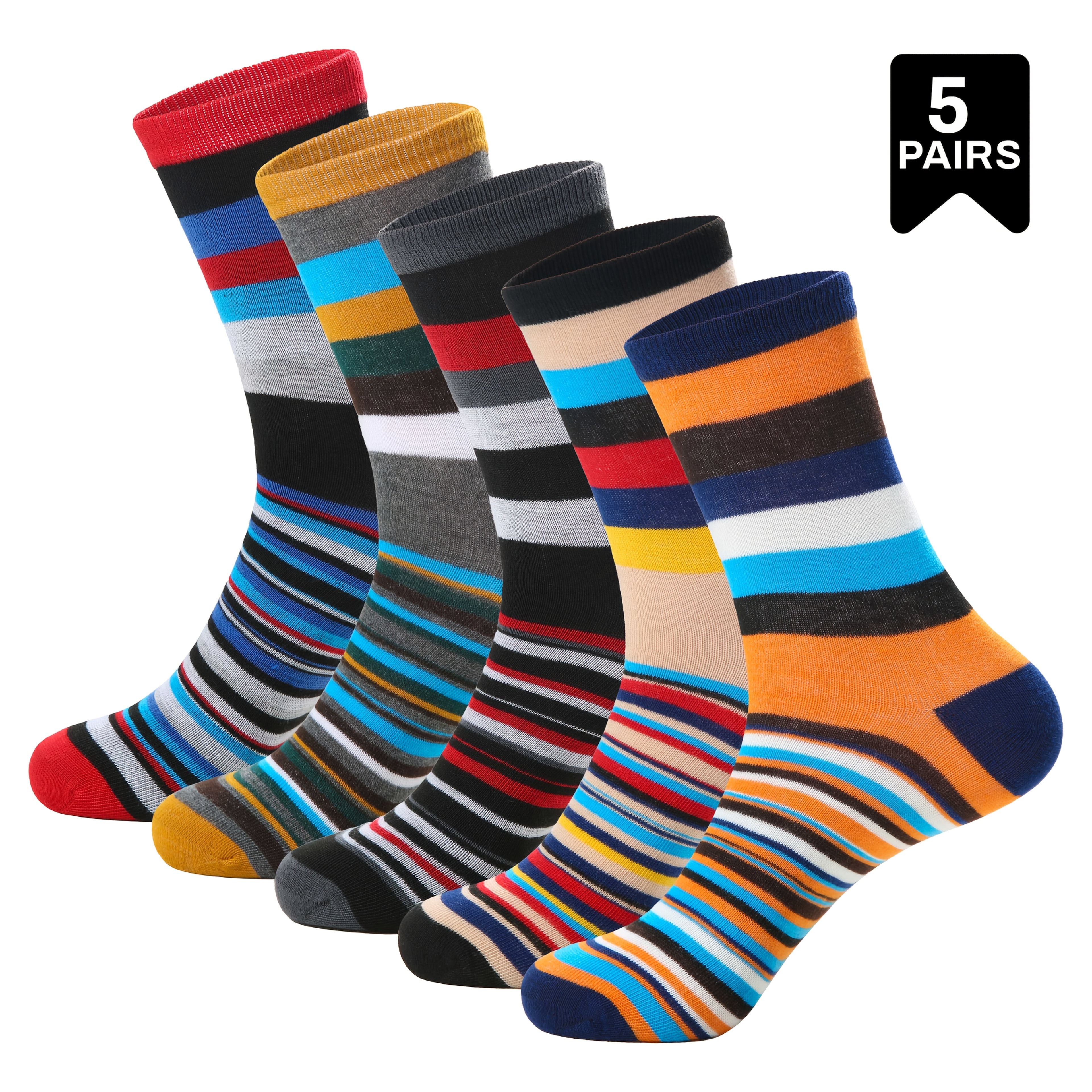 TEMU 1/3/5 paires de chaussettes à rayures colorées pour homme, tricotées respirantes, couleur contrastée tendance, bas de bureau absorbant la