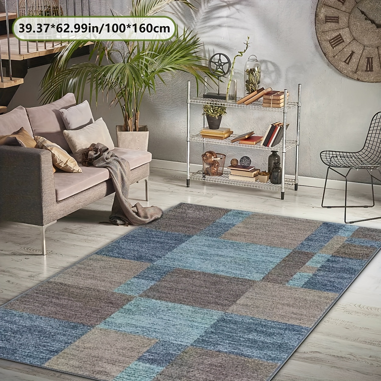 TEMU 1pc Golden Decor Blue Gray Pattern Versatile Decorative Style, Suitable For Living Room Carpets, Sofa Cushions, Doormats, Bedroom Rugs, Outdoor