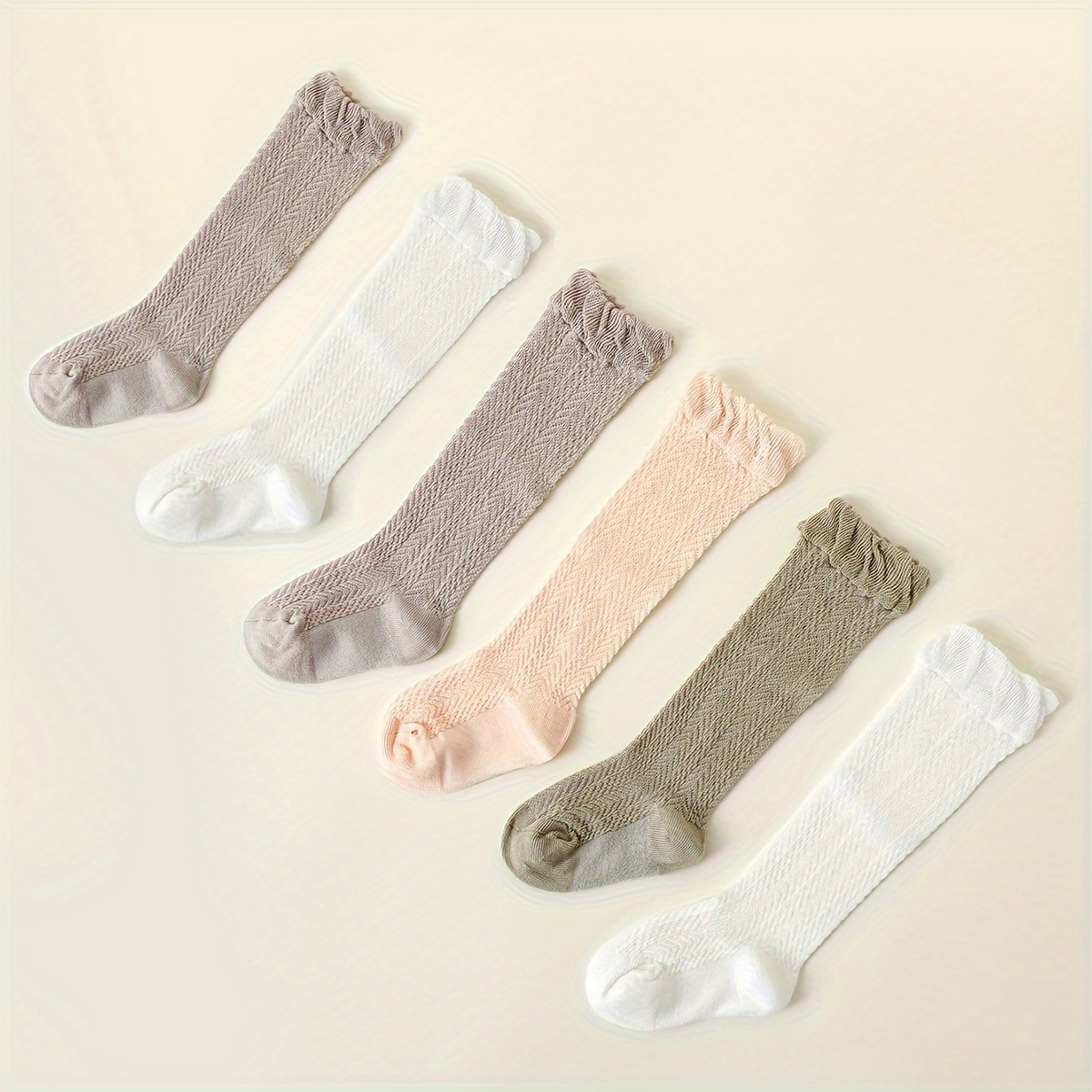 

6 Pairs Of Girl's Baby's Toddler's Solid Mesh Long-tube Socks, Breathable Soft Cotton Blend Leggings For Spring And Summer