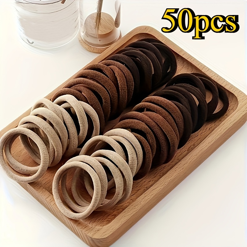 TEMU 50pcs Bohemian Style Hair Ties - Non-slip Elastic Hair Bands With Plastic Storage Box, 10 Assorted Colors (black/beige/brown/dark Brown/light