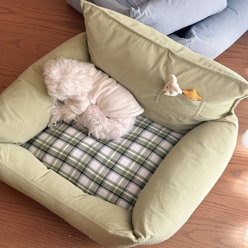   removable washable cat bed durable chew resistant pet bed with plush green exterior checkered   interior soft comfortable cat pad for indoor cats     fabric home pets Product details 1