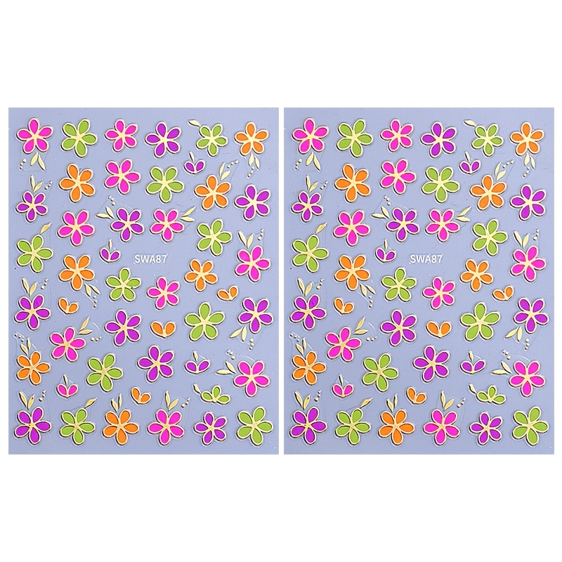 2 Sheets - Colorful Spring And Summer Flower Nail Stickers, Semi Glossy Irregular Fantasy Flower Nail Art Stickers, Disposable Diy Self-adhesive Summer Nail Decoration, Nail Art Supplies For Women And