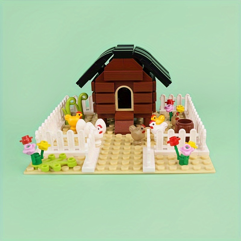 

Farm Chicken Coop Egg Animal Henhouse Chicken Coop Chicken Pen Model, Scene Assembly Small Building Blocks Toy, Gift
