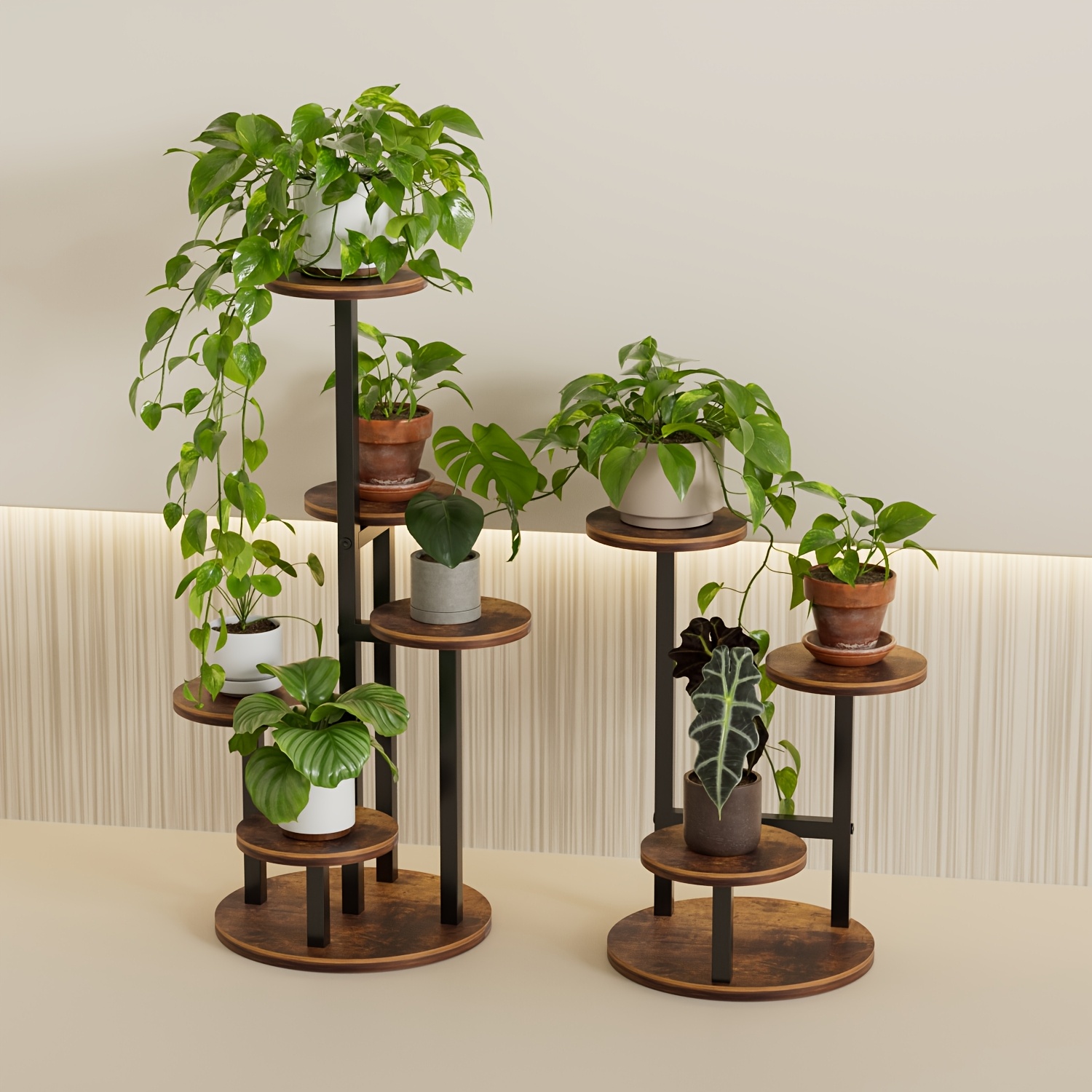 83.82cm Vintage 3-Tier & 5-Tier Wood-Metal Combination Plant Stand - Round Succulent Flower Rack, Available in Small/Medium/Large Sizes, Suitable for Living Room, Bedroom, Kitchen, Office, Hallway - Rustic Brown