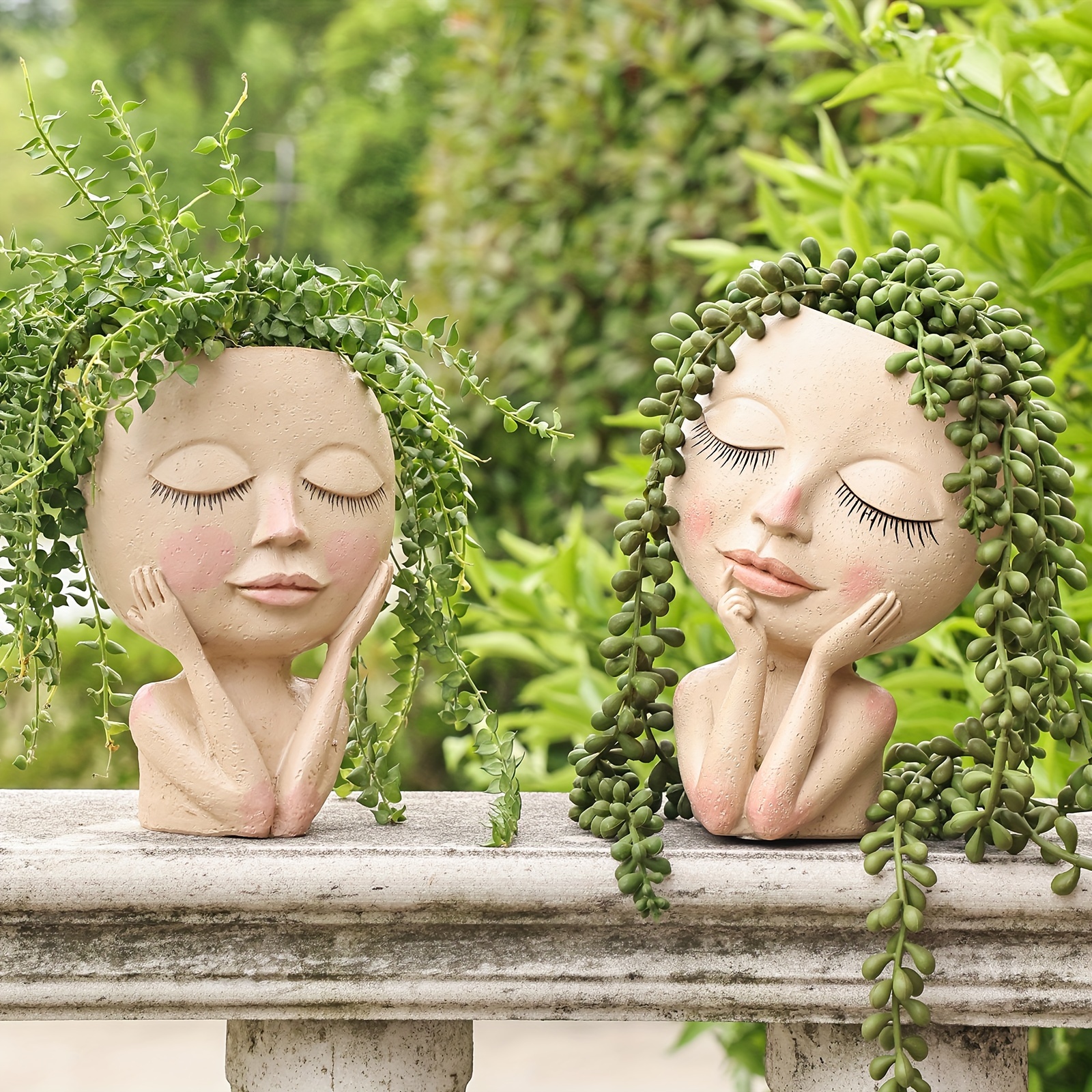 

Charming Girl Face Succulent Planter - Resin Garden Pot With Drainage Hole For Indoor/outdoor Decor