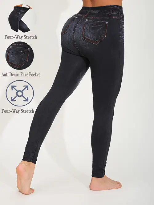 denim stylish womens denim leggings with striped prints cropped length high and a for and