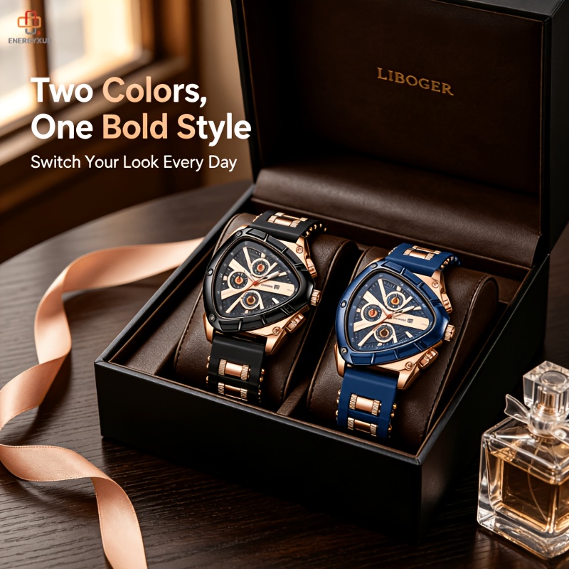 TEMU 2pcs Luxury Men's Watch Set Calendar Watch Casual Silicone Band Men's Sports Wristwatch Set Men's Watch With Box, Without Battery