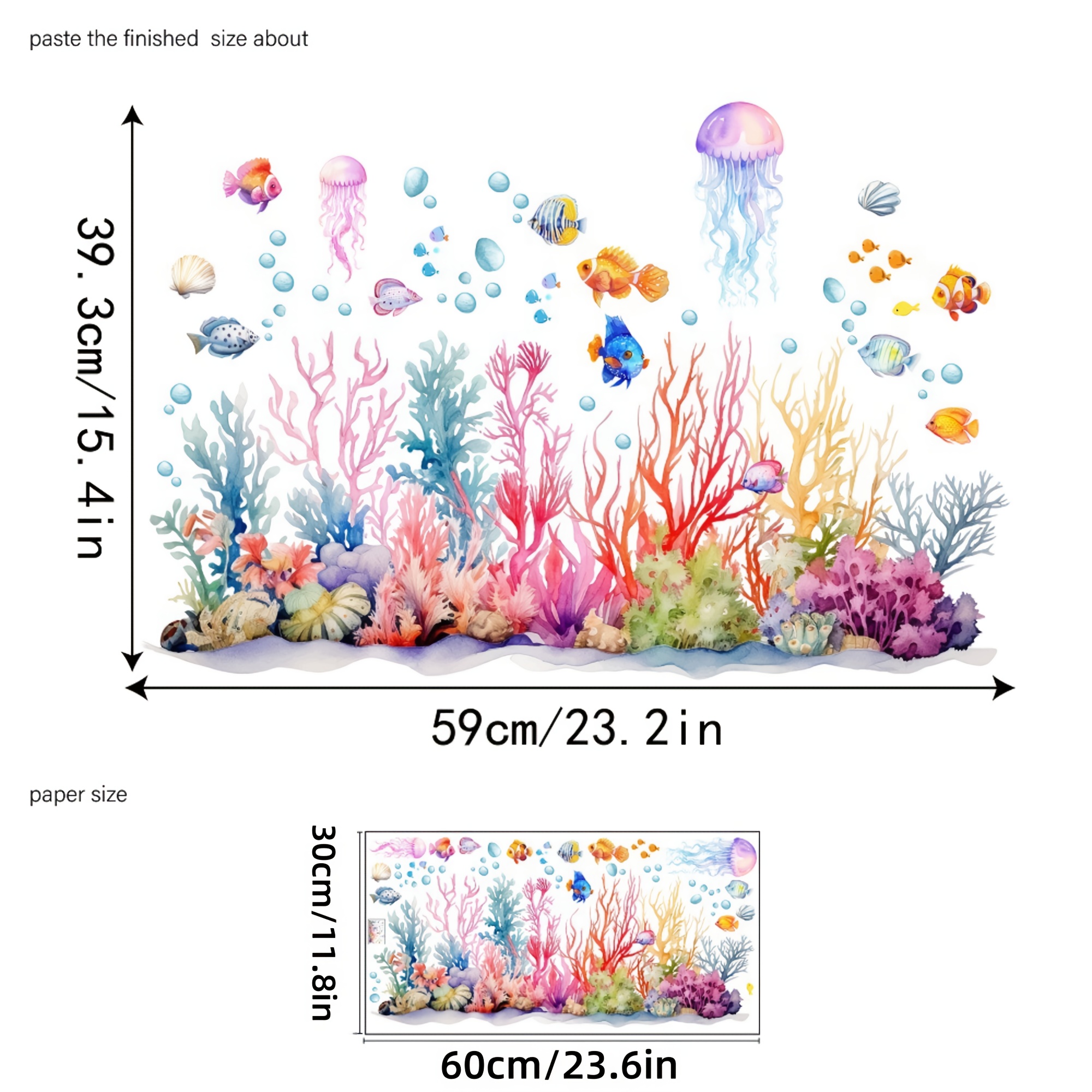 1 Cartoon- Scene Bathtub Decal - Colorful Coral, Swimming Jellyfish, Colorful Fish, Etc., Bathtub Stickers, Home Decor And Bathroom Additions