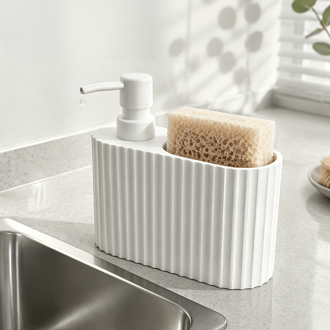 TEMU 2-in- Sink Organizer, Soap Dispenser With Sponge Holder, Matte Black Countertop Storage Caddy For Kitchen Bathroom