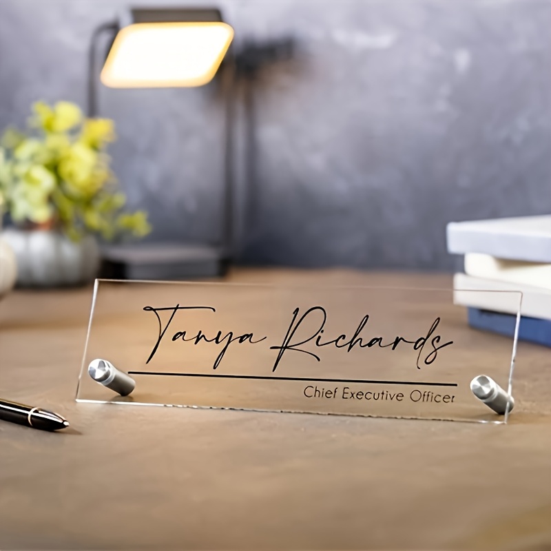 

Room Decor 1pc Personalized Acrylic Nameplate With Position - Clear Desk Sign For Office, Plaque, Customized English , Ideal For Professional Decor & Graduation Gifts