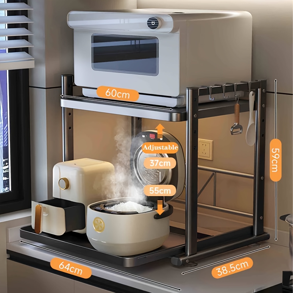 TEMU 2-tier Microwave Oven Rack, Pull-out Rice Cooker Oven Stand, Adjustable Height Rice Cooker Rack, Countertop Multi-functional Electric Appliance