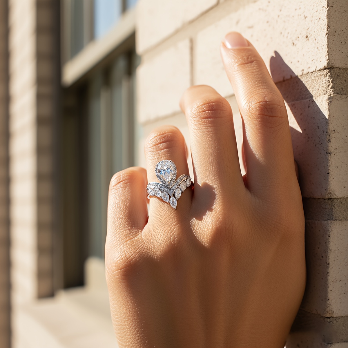 Women's Luxury Pear-Shaped Crown Ring, Plated Wedding Gift