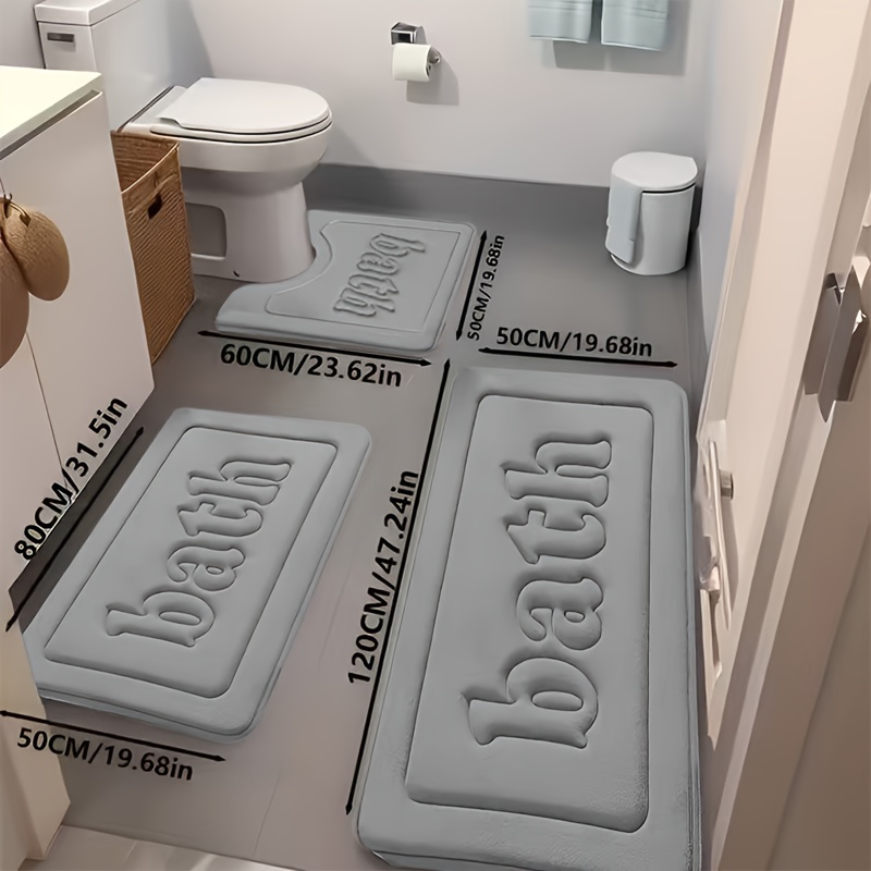 E-shop Badezimmer-Teppich-Set aus Memory-Schaum, super saugfähig, korallenfarbenes U-förmiges Toiletten-Set, geeignet für Badewanne, Dusche, Küche,