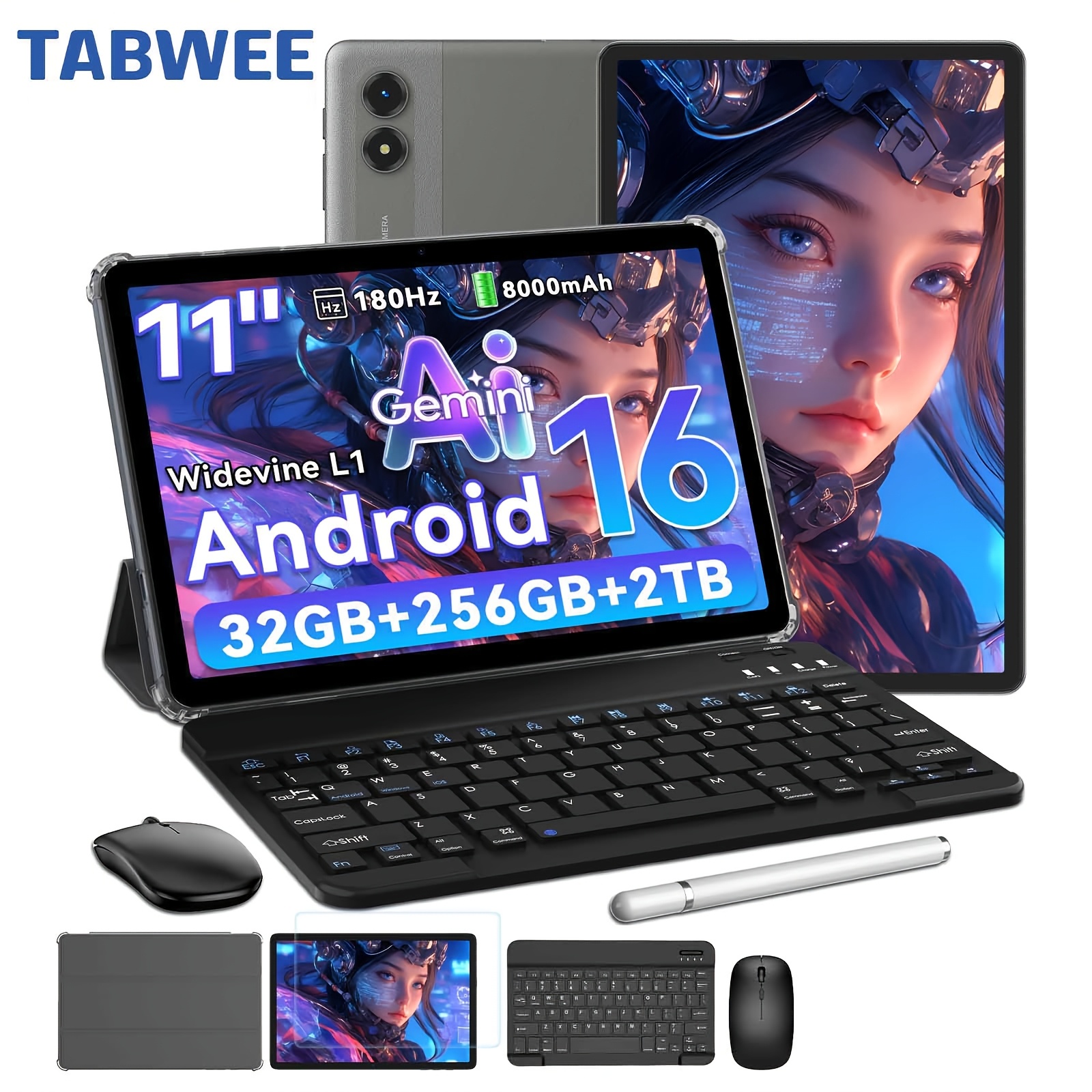 Image of Tabwee T70 11-inch Tablet, 32 (8+24) Gb + 256gb + 2tb Tf Expansion, 180hz High Touch, L1, Equipped With Geminiai Cpu Pc Mode, Case, Stylus