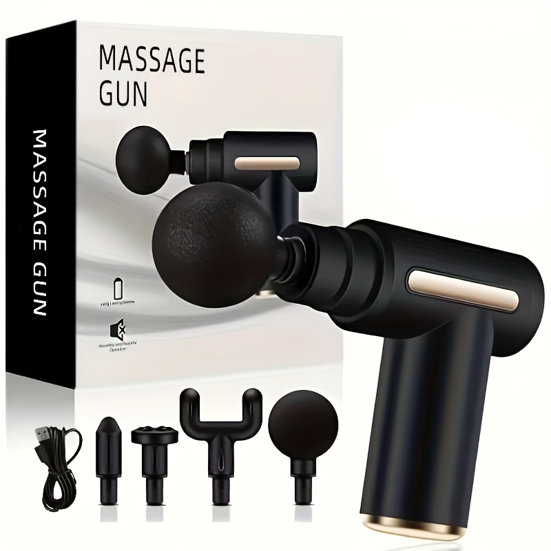 TEMU Portable Massage Gun With 4 Attachments | Usb Powered, Plastic Material, Rechargeable Battery, No Power Adapter Included