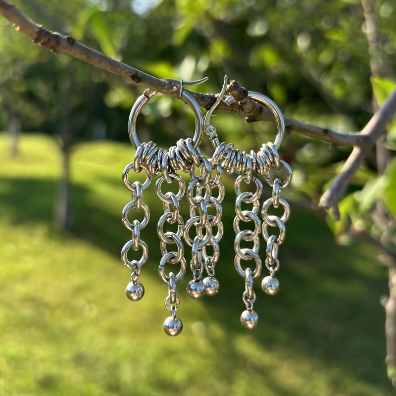Y2K 304 Stainless Steel Drop Chain Hoop Earrings