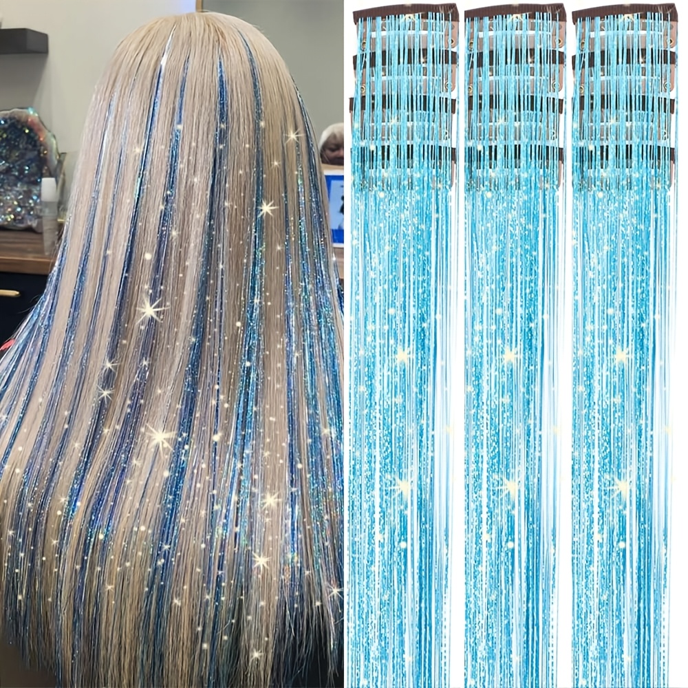 TEMU Haar-Glitzerschleier 12-tlg. Clip-in-Haar-Glitzerschleier-Set für 22 Zoll Glitzer-Feen-Glitzerschleier-Haarverlängerungen, farbenfrohe,