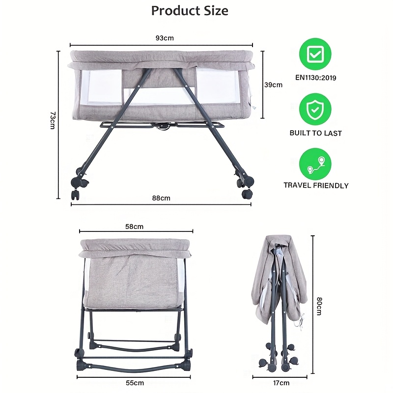 2-in-1 Folding Travel Cot with Safety Rails & Mosquito Net