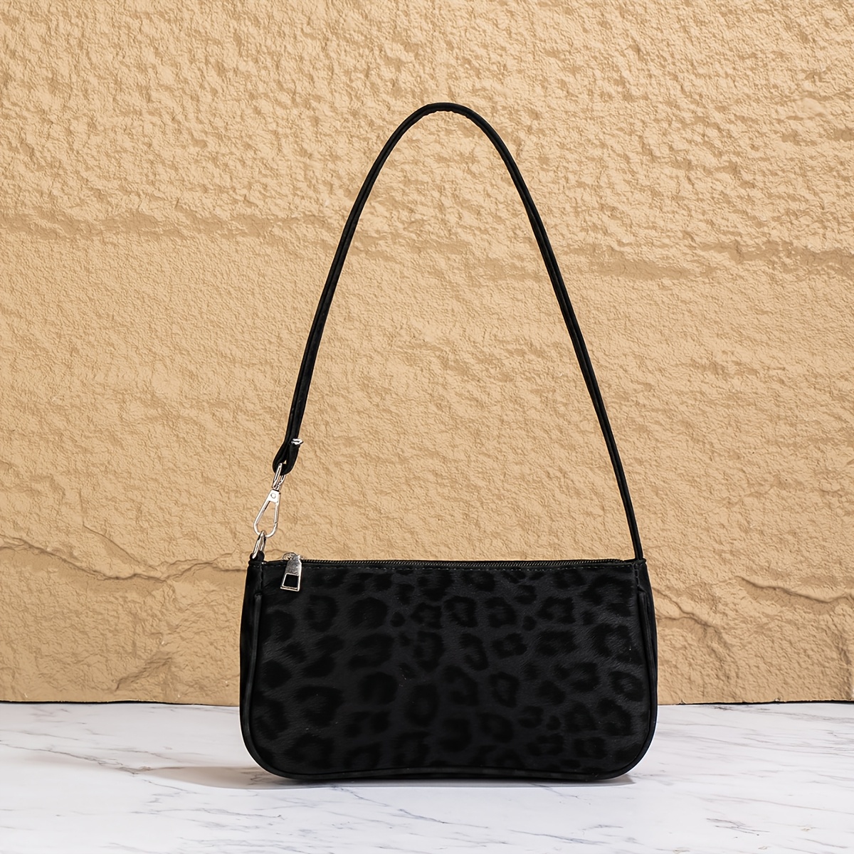TEMU Vintage Leopard Print Underarm Bag For Women, Adjustable Thin Shoulder Strap Zipper Bag, Niche All-match Commuter Single Shoulder Small Bag