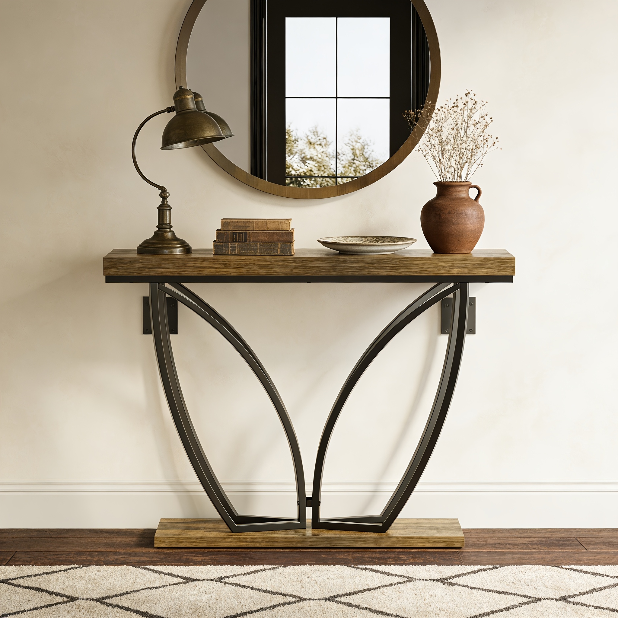 Sofa Table, 41.3 Inch Industrial Behind Couch Furniture, Narrow Long Console Table For Entryway, Living Room, Foyer, Hallway, Office, Rustic Brown