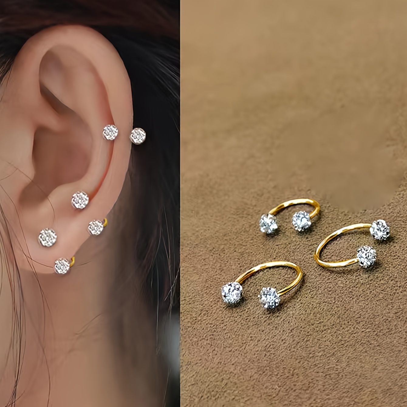 3pcs Set Of Exquisite Minimalist Stainless Steel Ball Earrings Ear Bone Nail Set For Women, Daily Layered Gift