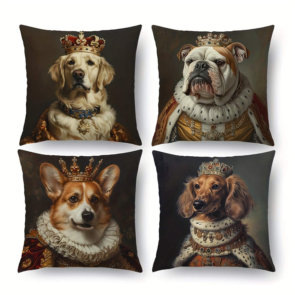 

1set, Funny Dog With Crown Throw Pillow Cover, Labrador Bulldog Corgi Dachshund Portrait Pillowcase For Car Sofa Office Bed Room Home Decorations Dog Queen Pillowcase For Home Decoration Birthday Gift