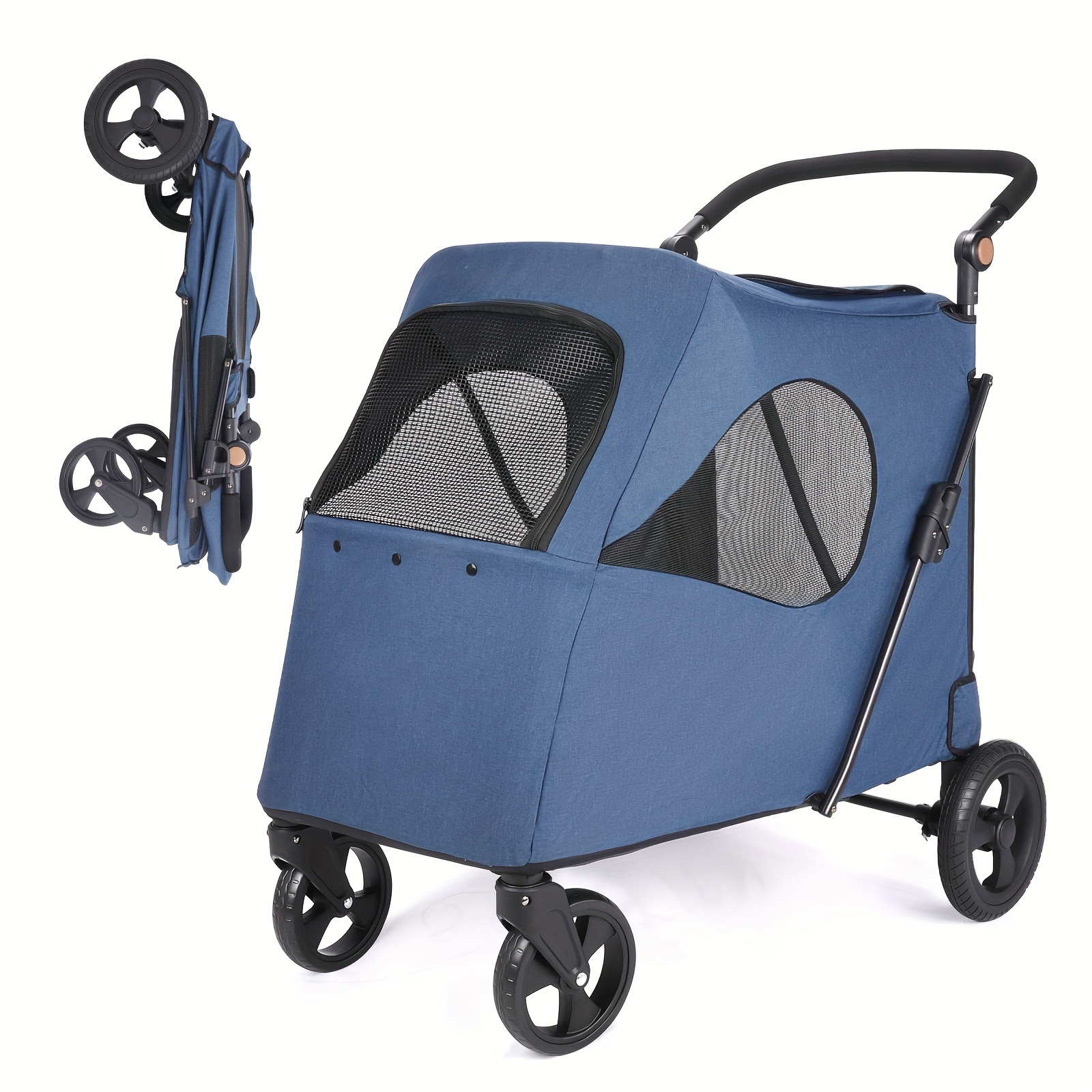 TEMU Dog Stroller For Large Dogs - Upto 120 Lbs Pet Jogger Wagon, Travel Folding Carrier With Adjustable Handle, , Rear Brake, Security Leash
